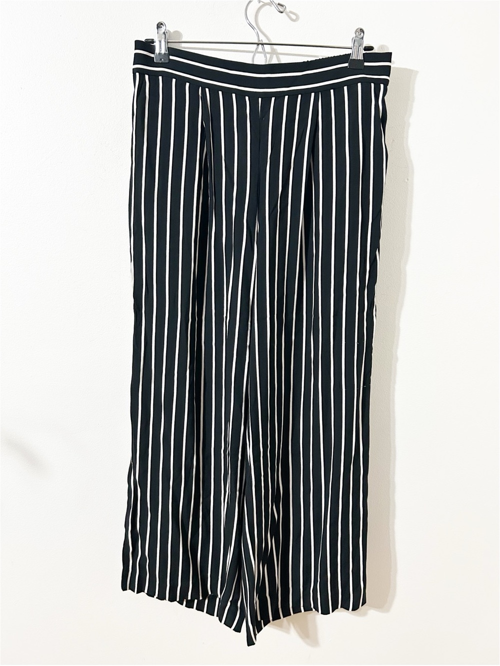 NWT LOFT Striped Wide Leg Pants Black White Elastic Waist Size S